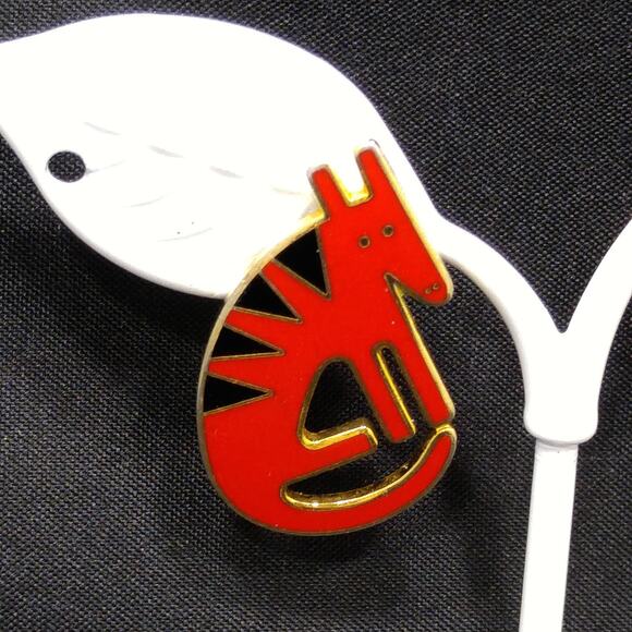 Laurel Burch "Terra" Coyote Post Earrings, Cloisonné Gold Plated, 1980s Vintage - Picture 3 of 10